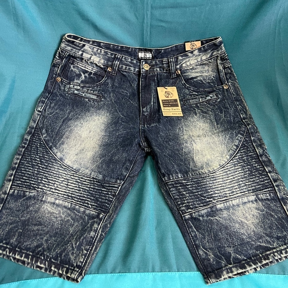 Gray Earth Men’s Denim Jean Shorts Acid Wash Streetwear NWT